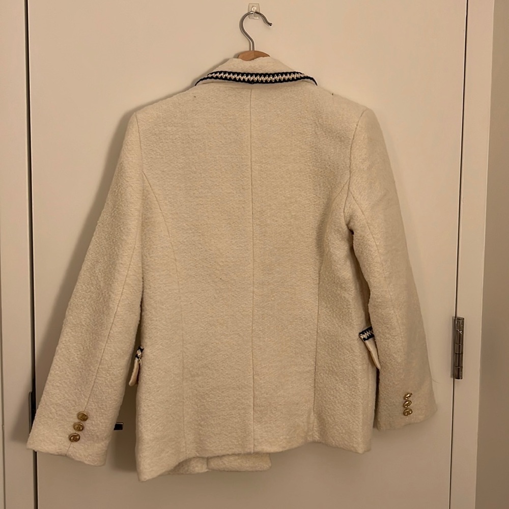 Cream Bouclé Blazer with Black Trim and Gold Buttons - Picture 5 of 5